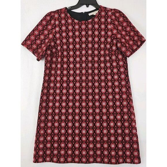 LOFT~Woman Size L~ Black/Red Floral Print Short Sleeve Shift Dress Unlined. - Picture 1 of 9